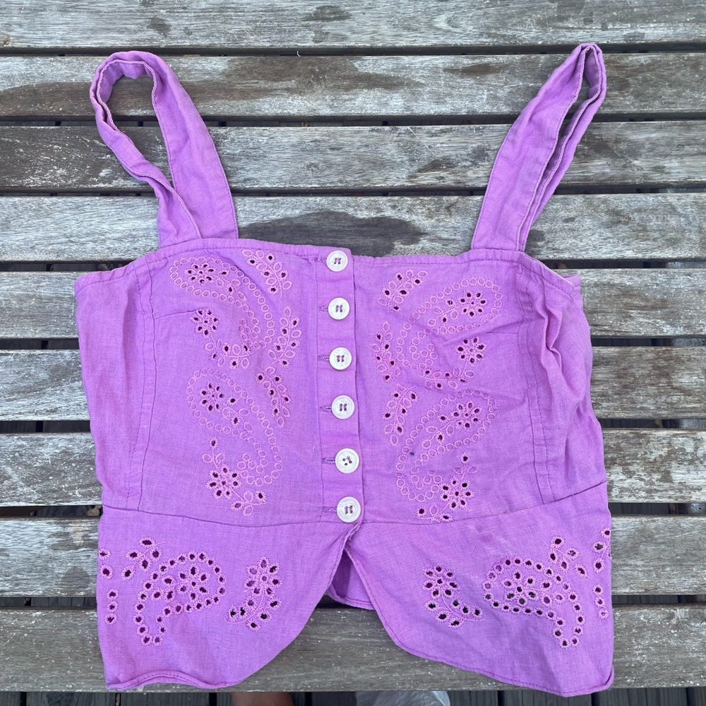 Free people purple lilac linen blend embroidered top